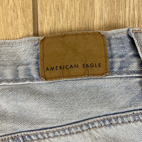 American Eagle Wide Leg Crop Jeans Women 8 Short Distressed Light Wash Denim - Picture 11 of 11